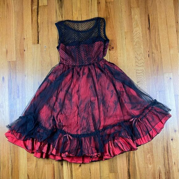 Pyon Pyon Punk Gothic Dress Black And Red With Fish Net - Picture 4 of 10